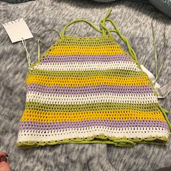 Zara Knitted Multicolored Open Back Crop Top Size Small NWT - Picture 2 of 6